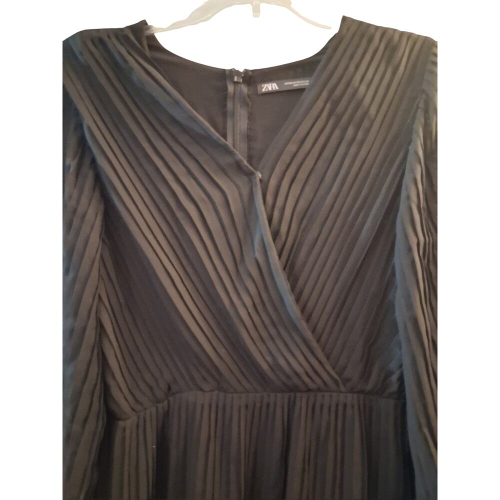 Zara Black Long-Sleeve Pleated Wrap Midi Dress XS Minimalist Capsule Classic - Picture 7 of 7